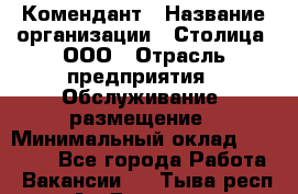 Комендант › Название организации ­ Столица, ООО › Отрасль предприятия ­ Обслуживание, размещение › Минимальный оклад ­ 30 000 - Все города Работа » Вакансии   . Тыва респ.,Ак-Довурак г.